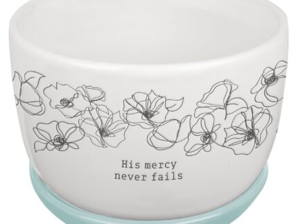 Mercy White and Light Blue Planter Pot with Saucer