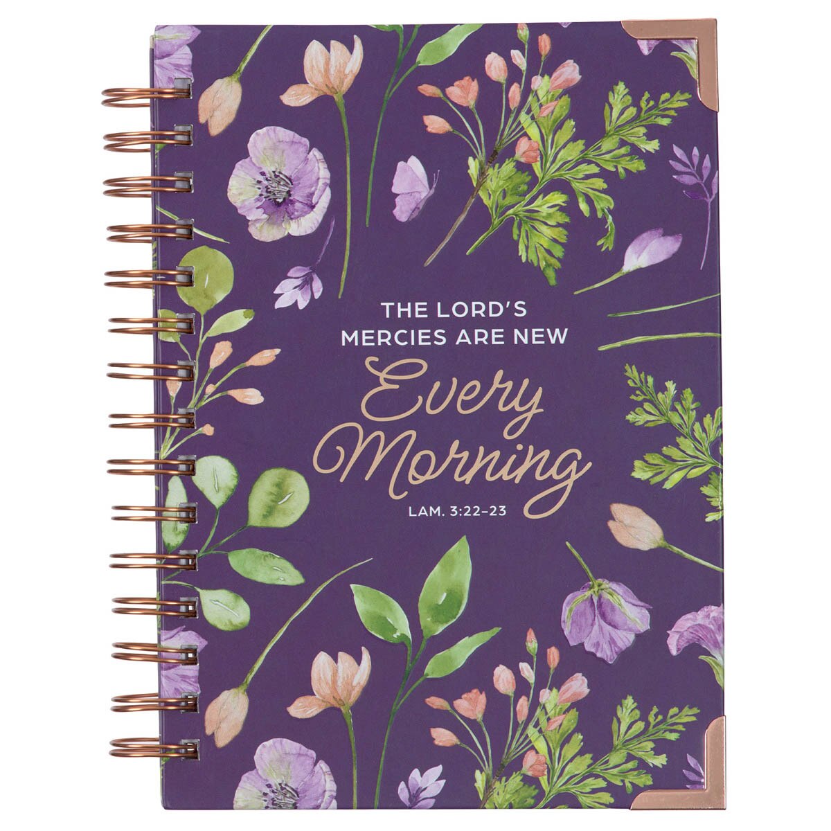 JLW186_1--front New Mercies Every Morning Purple Floral Spiral Journal - Lamentations 3:22-23 - Image 1