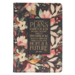 Hope and a Future Midnight Botanical Faux Leather Journal with Zipper Closure - Jeremiah 29:11